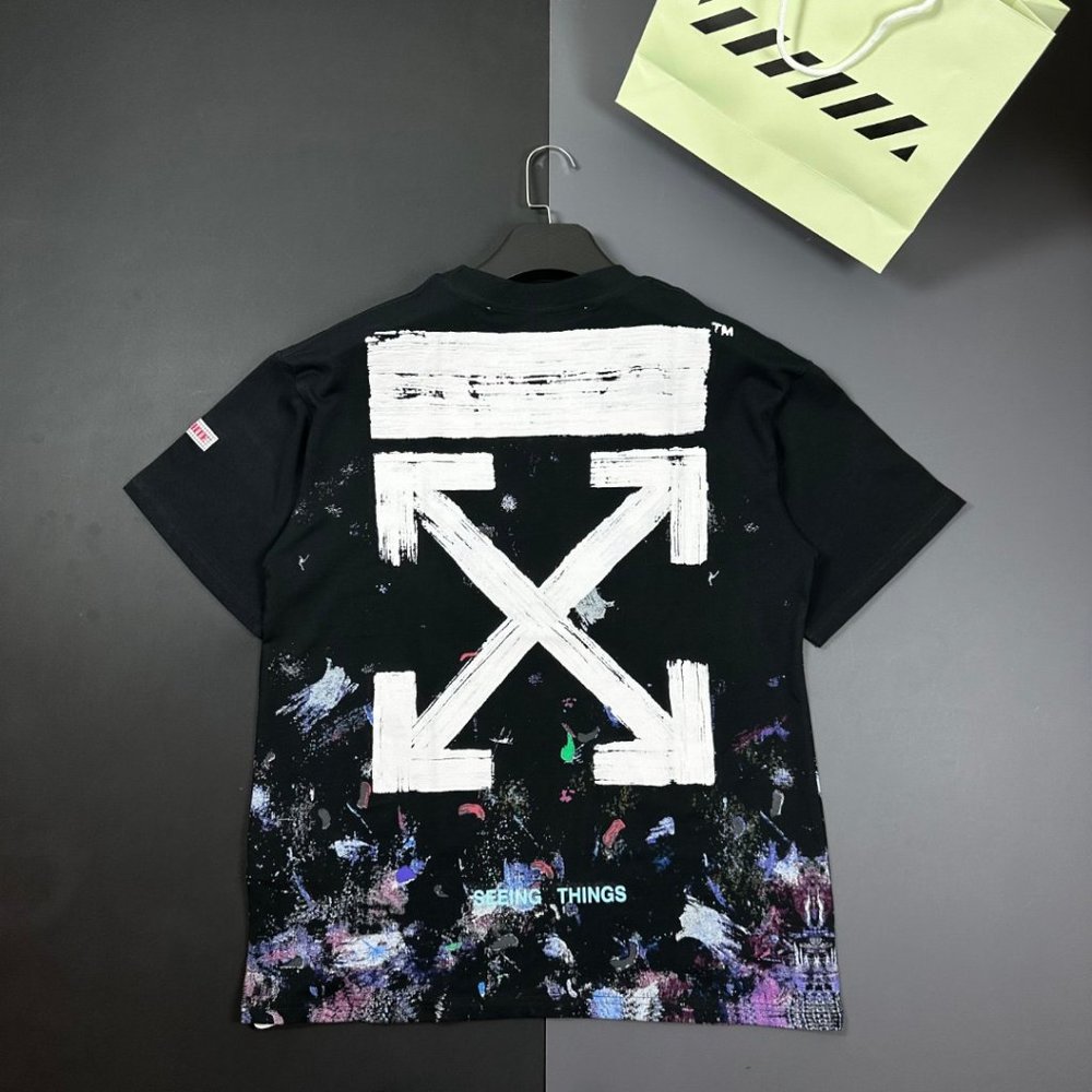 OFF WHIT Fireworks Starry Sky Speckled Arrow Print Classic Short Sleeve T-shirt